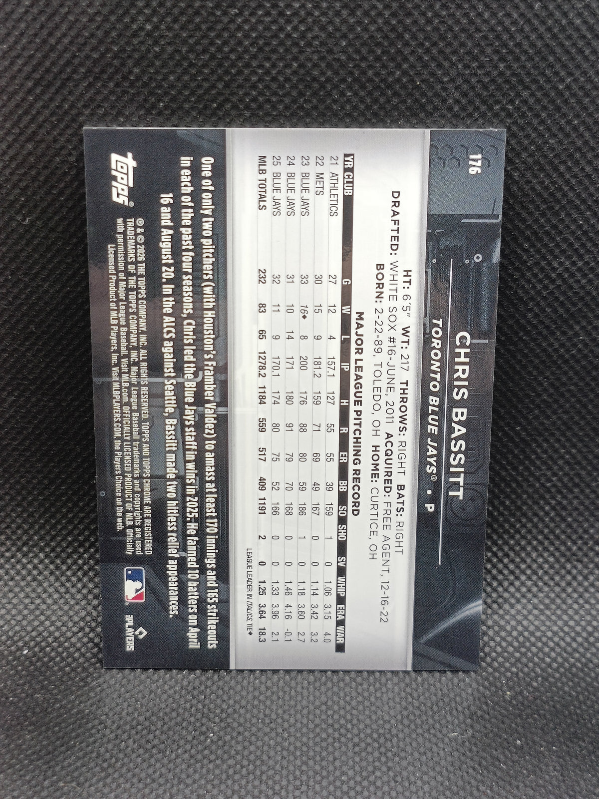 Chris Bassitt - 2026 Topps Chrome Black Blue Refractor /150 - Toronto Blue Jays