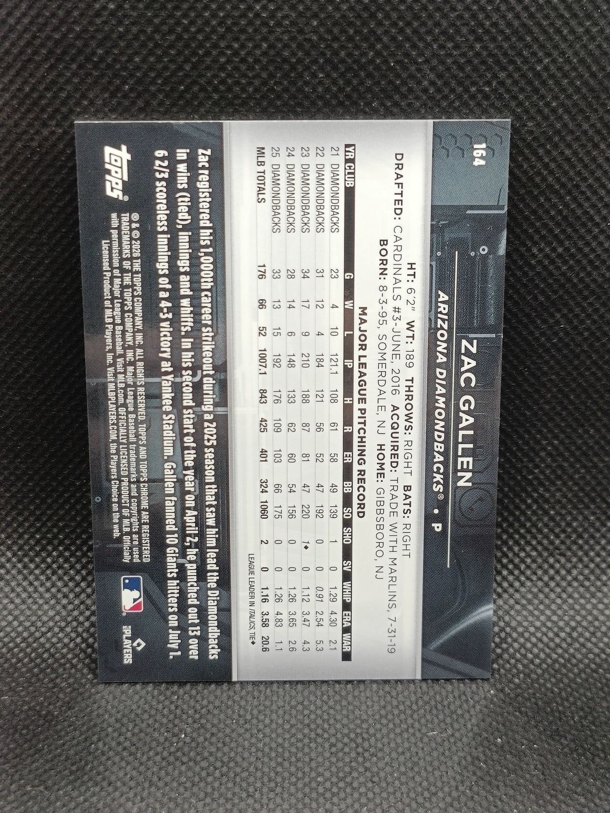 Zac Gallen - 2026 Topps Chrome Black Green Refractor /99 - Arizona Diamondbacks