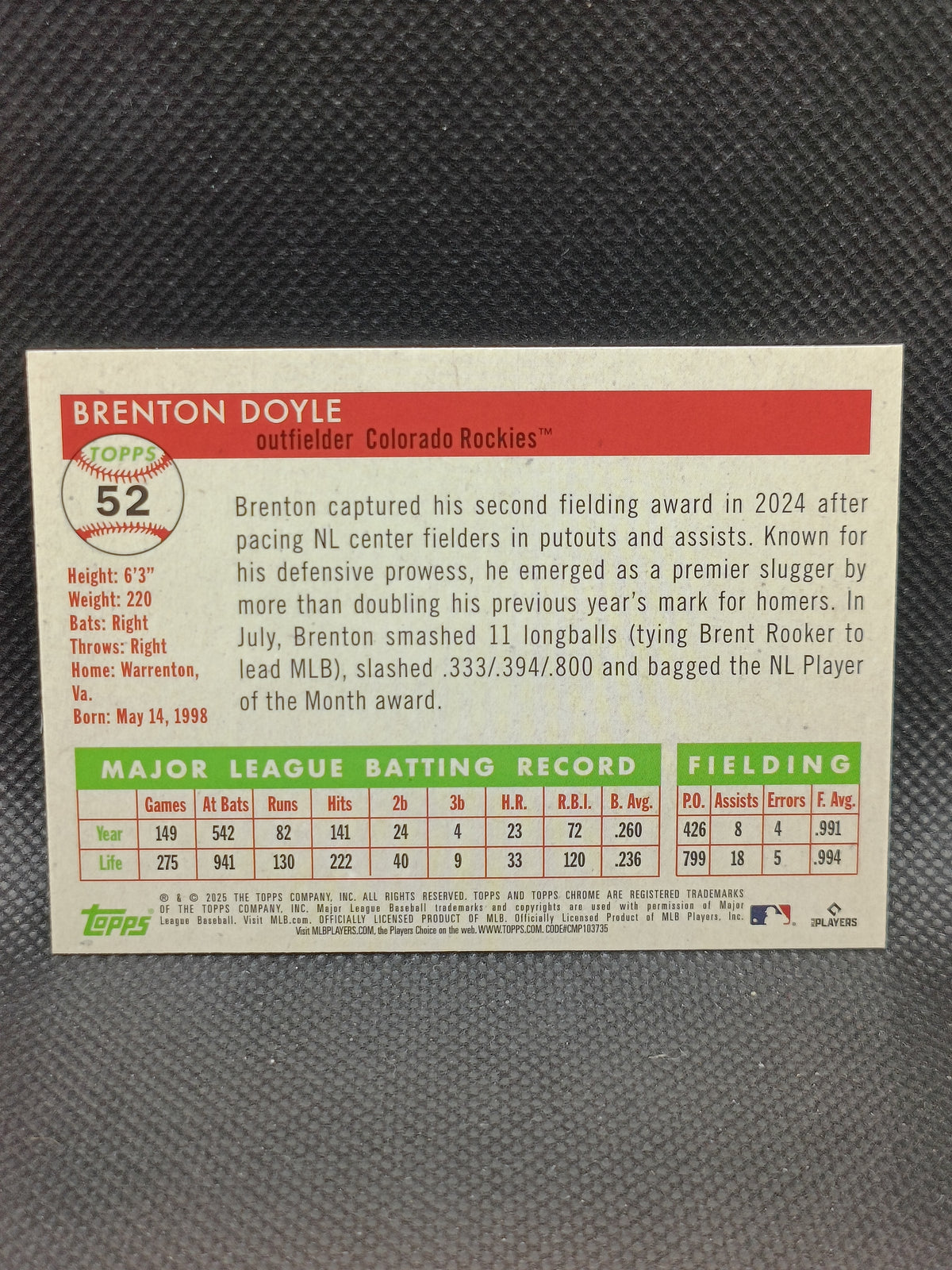Brenton Doyle - 2025 Topps Chrome Platinum Anniversary Rose Gold Toile Refractor /75 - Colorado Rockies