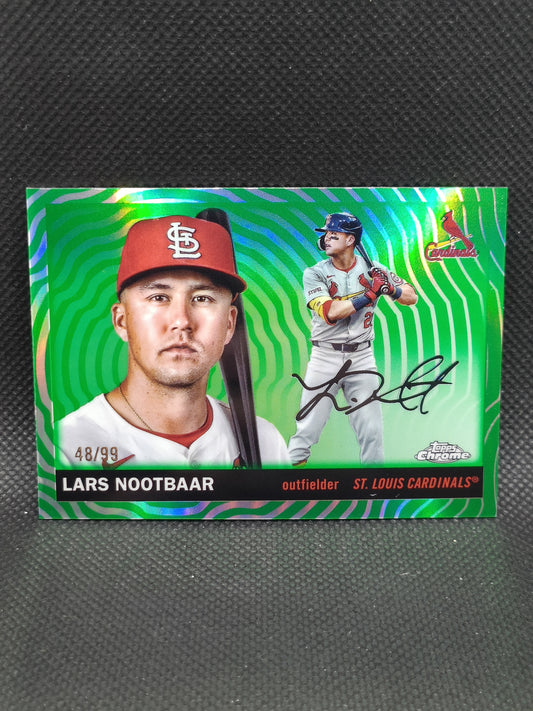 Lars Nootbaar - 2025 Topps Chrome Platinum Anniversary Green Vibrations Refractor /99 - St Louis Cardinals