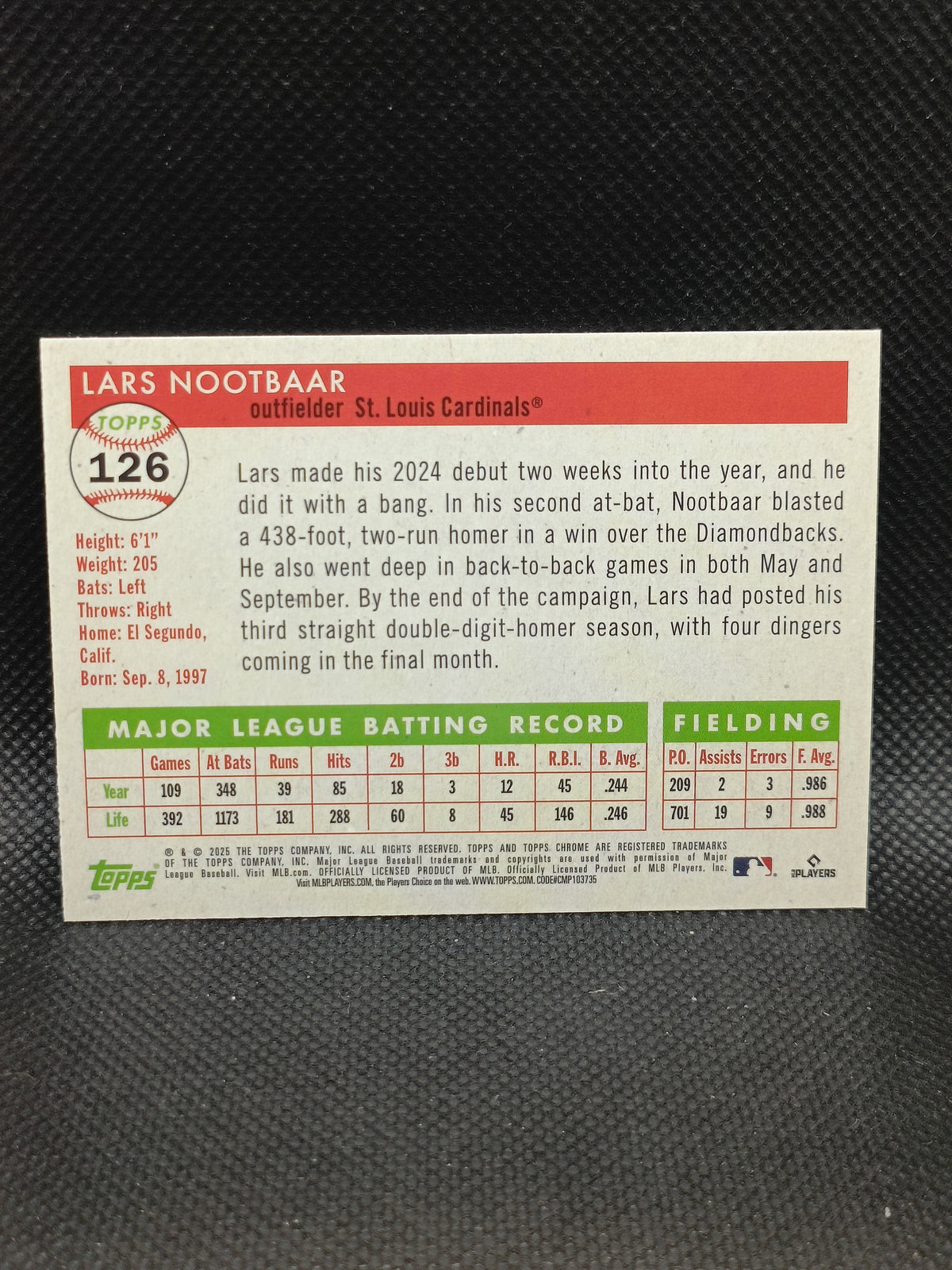 Lars Nootbaar - 2025 Topps Chrome Platinum Anniversary Green Vibrations Refractor /99 - St Louis Cardinals