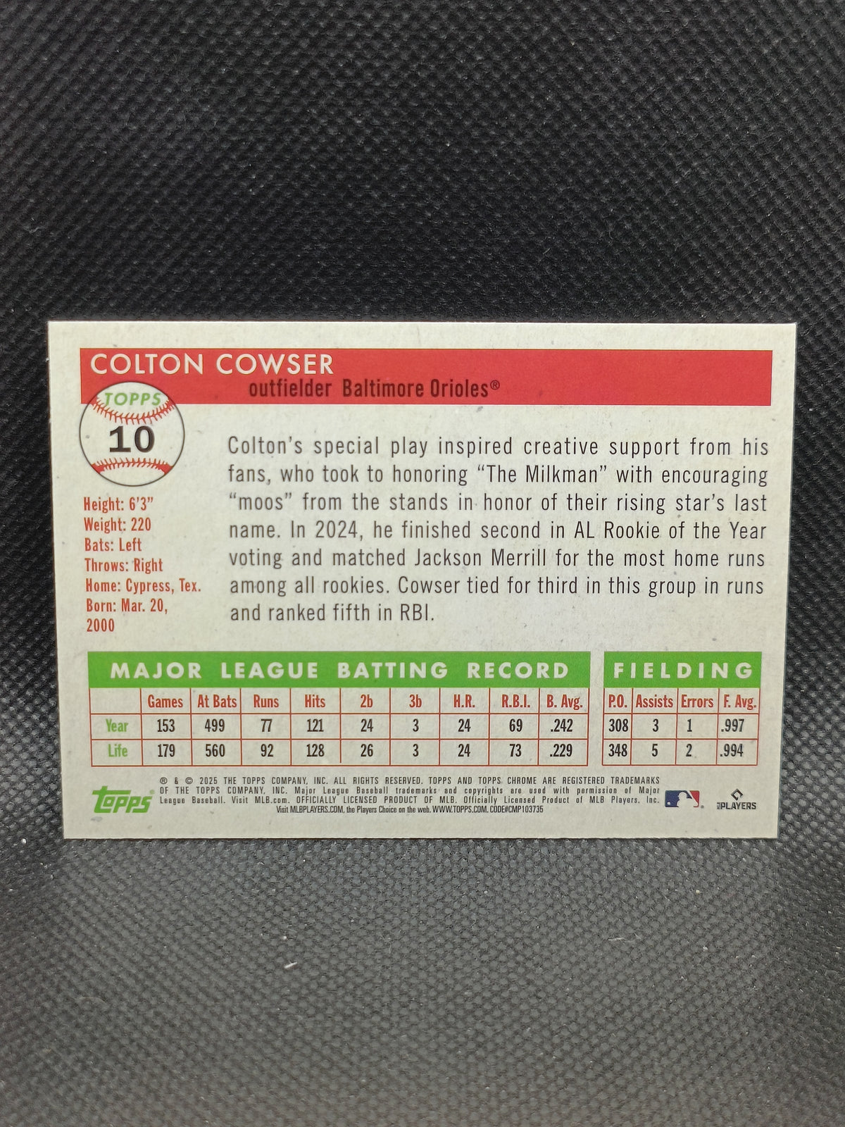 Colton Cowser - 2025 Topps Chrome Platinum Anniversary Topps Refractor /499 - Baltimore Orioles
