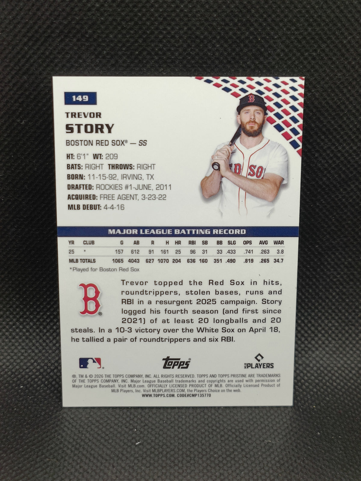 Trevor Story - 2026 Topps Pristine Purple Refractor /99 - Boston Red Sox
