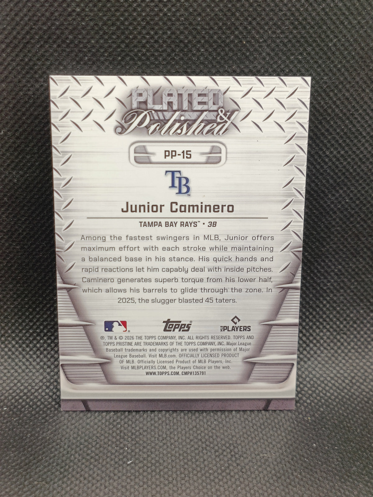 Junior Caminero - 2026 Topps Pristine Plated & Polished - Tampa Bay Rays
