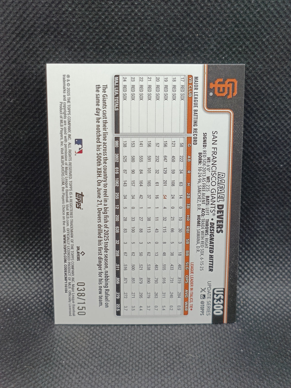 Rafael Devers - 2025 Topps Update Series Blue Foil /150 - San Francisco Giants