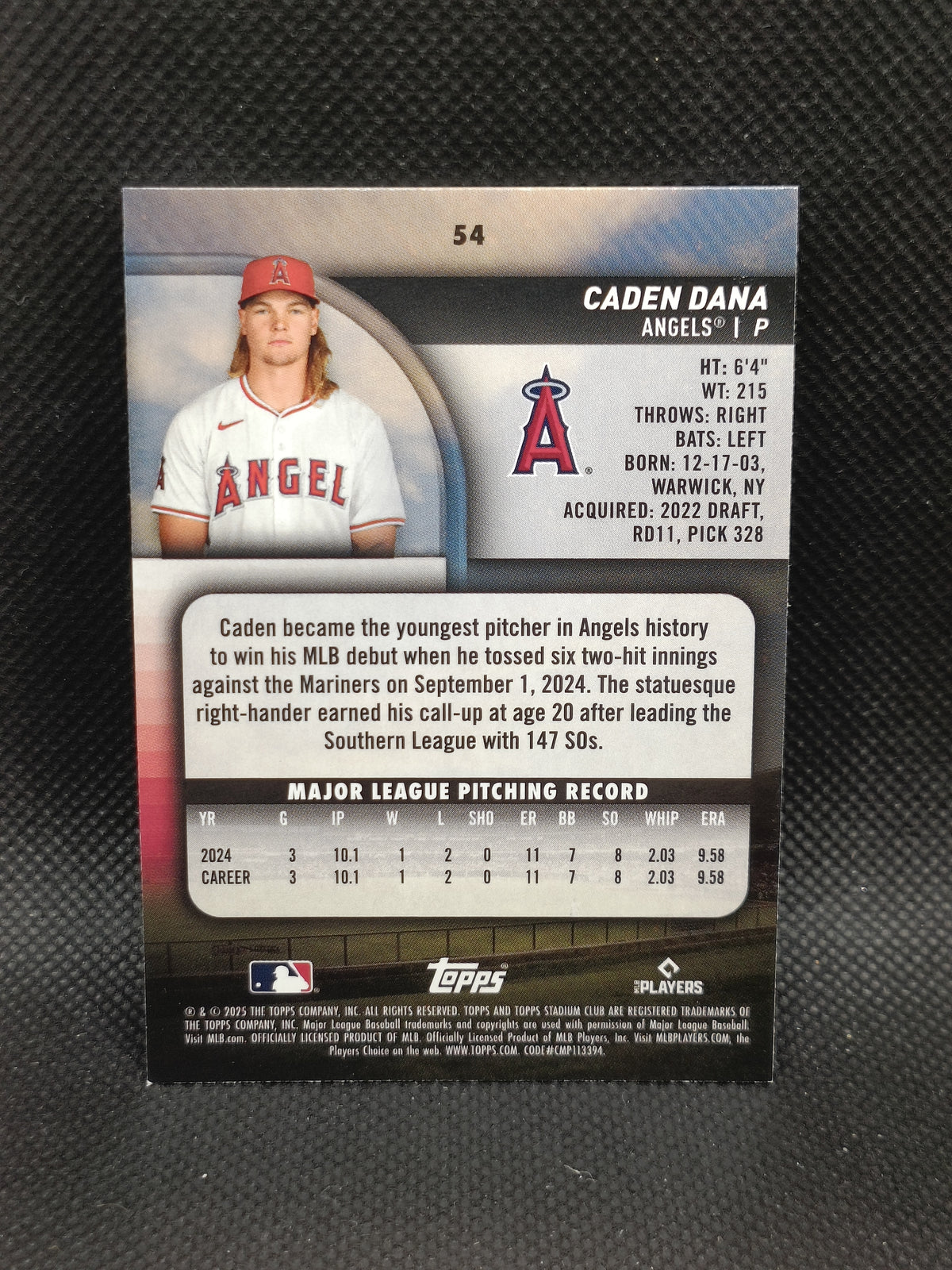 Caden Dana - 2025 Topps Stadium Club Rookie Red Foil - LA Angels