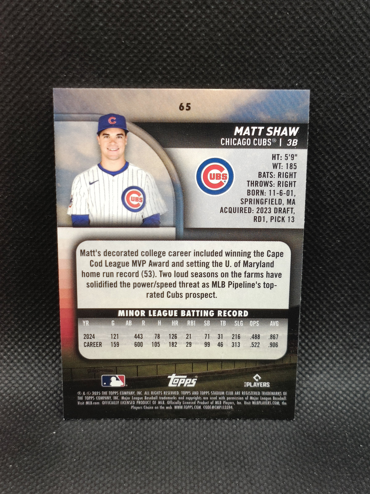 Matt Shaw - 2025 Topps Stadium Club Rookie Red Foil - Chicago Cubs