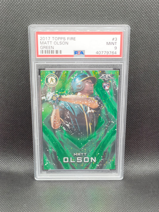 Matt Olson - 2017 Topps Fire Rookie Green /199 - PSA 9 - Oakland Athletics