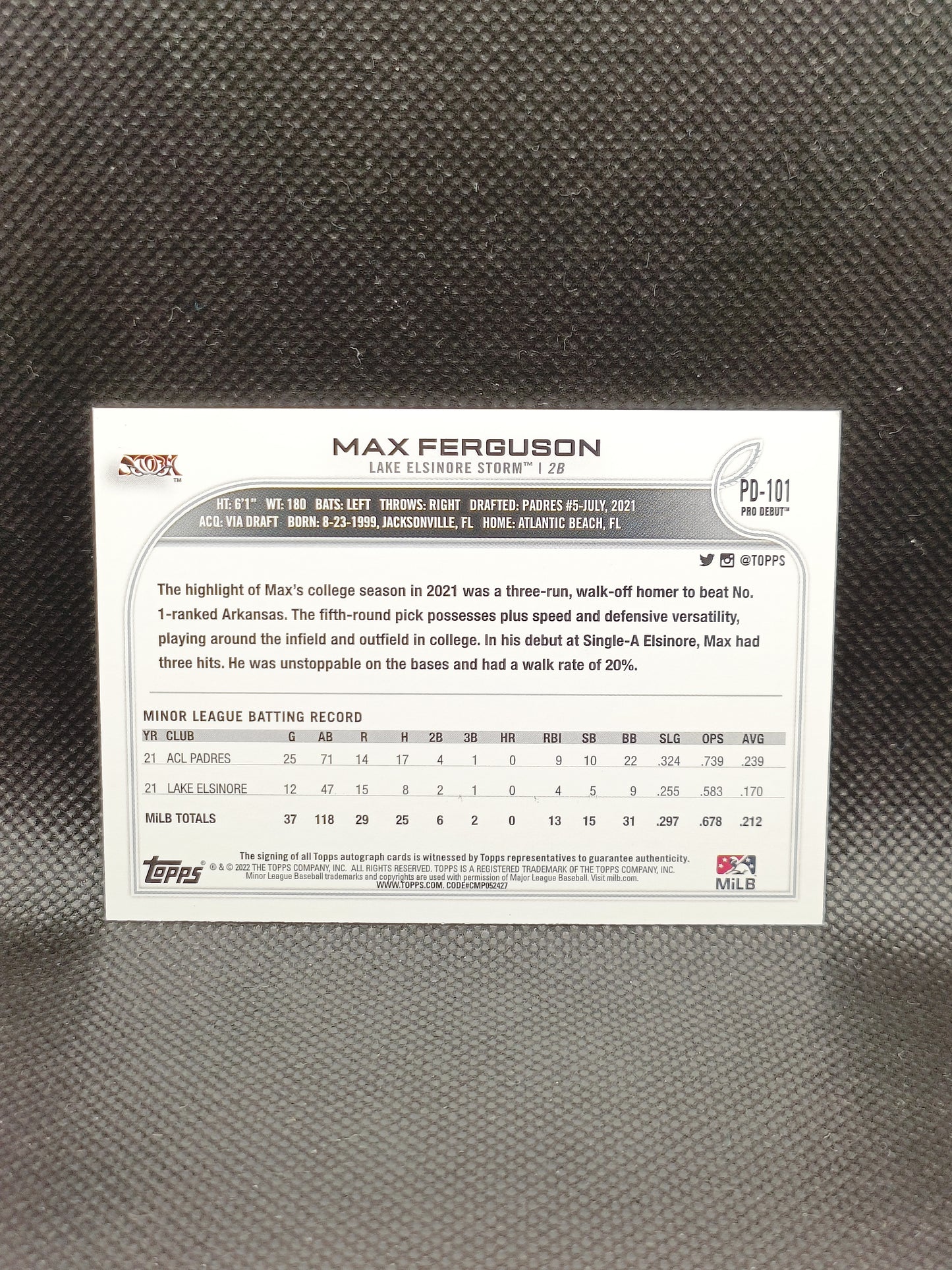 Max Ferguson - 2022 Topps Pro Debut Auto - Boston Red Sox