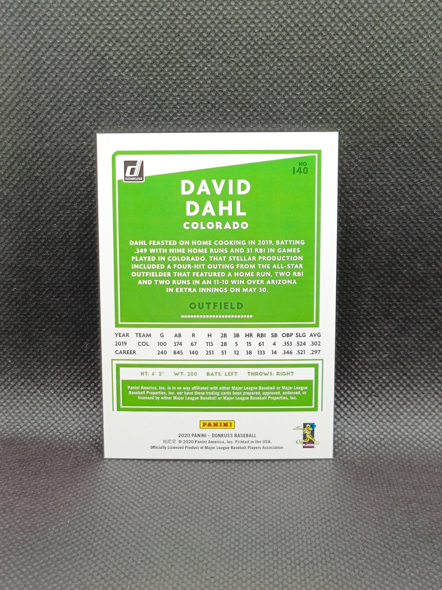 David Dahl - 2020 Panini Donruss Foil /500 - Colorado Rockies