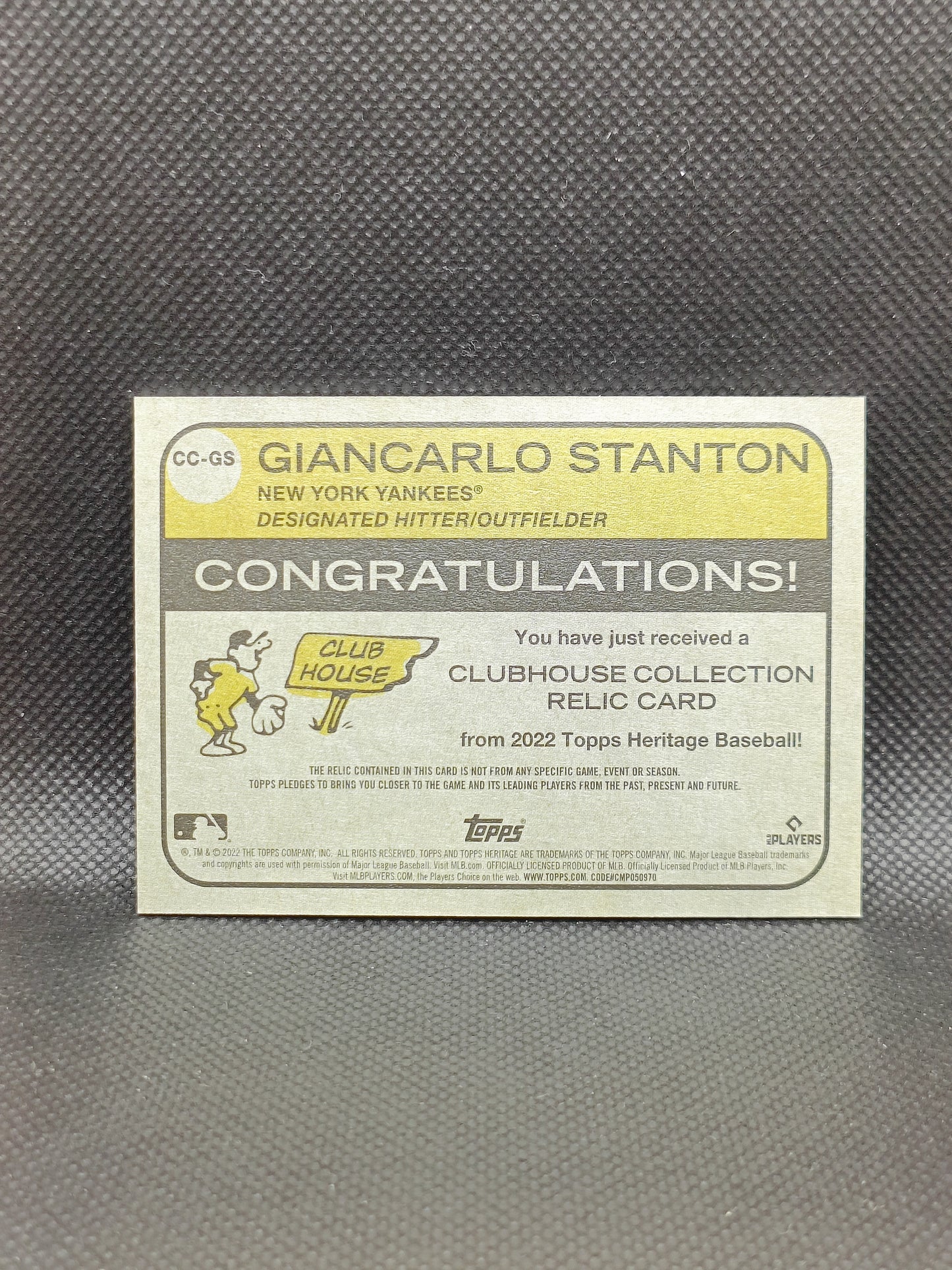 Giancarlo Stanton - 2022 Topps Heritage Clubhouse Collection Relic - New York Yankees