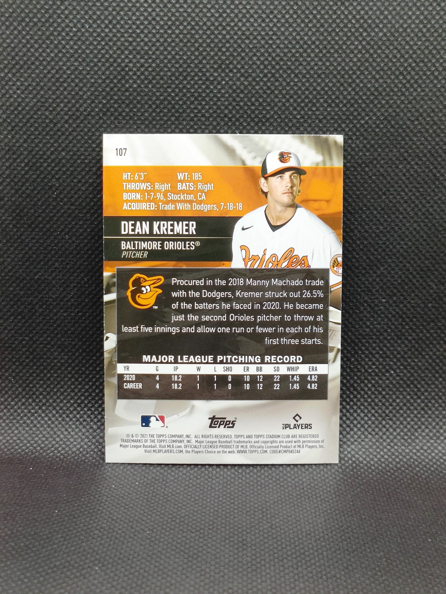 Dean Kremer - 2021 Topps Stadium Club Rookie Sepia - Baltimore Orioles