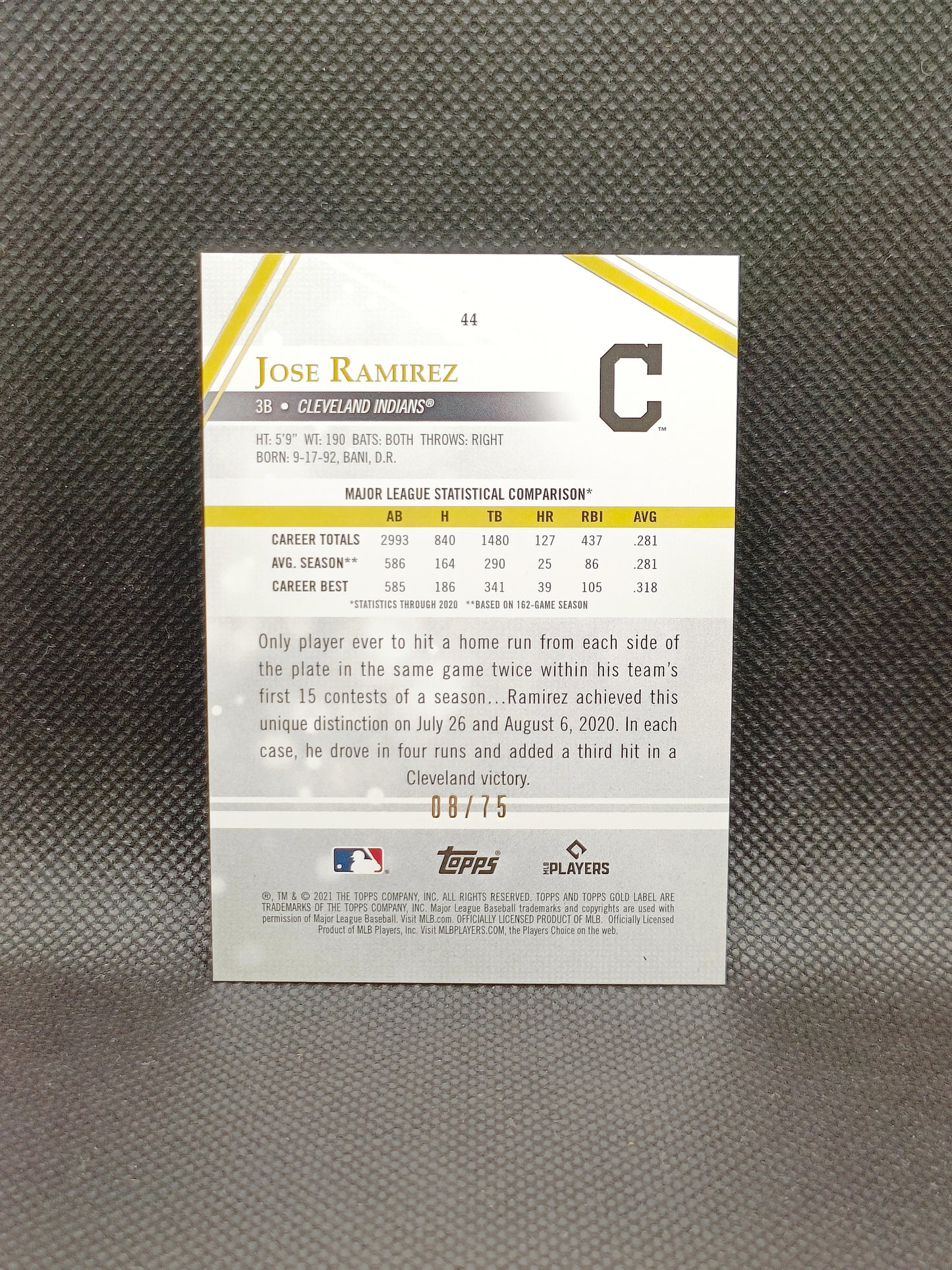 Jose Ramirez - 2021 Topps Gold Label Class 1 Red /75 - Cleveland Guardians