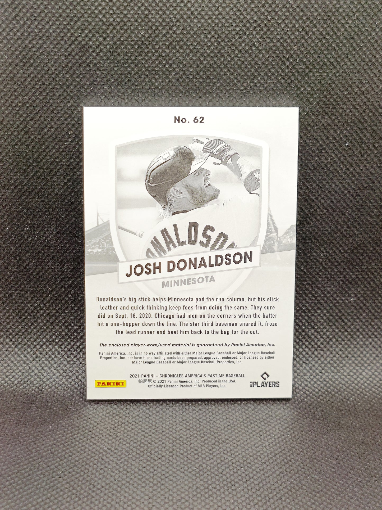 Josh Donaldson - 2021 Panini Chronicles America's Pastime Dual Relic - Minnesota Twins