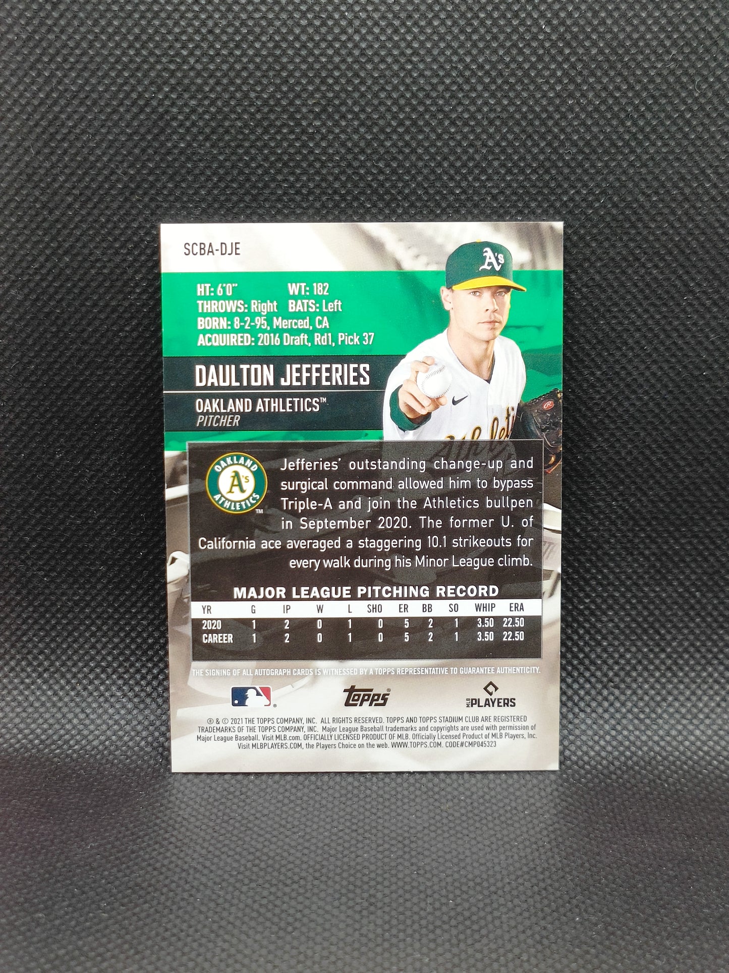 Daulton Jefferies - 2021 Topps Stadium Club Rookie Auto - Oakland Athletics