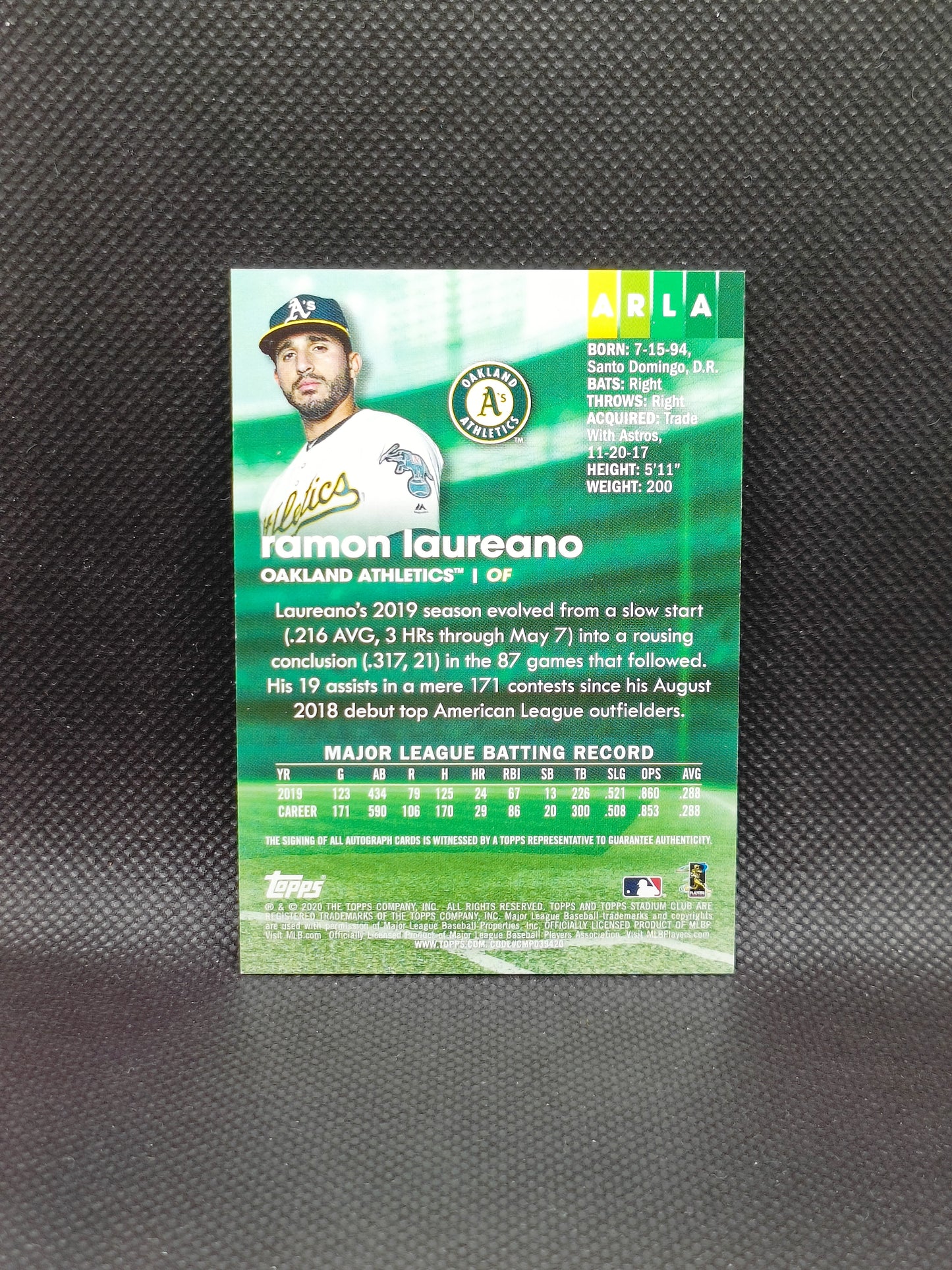 Ramon Laureano - 2021 Topps Stadium Club Auto - Oakland Athletics