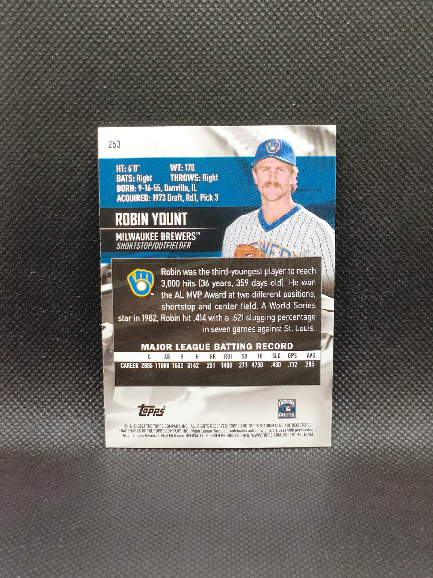 Robin Yount - 2021 Topps Stadium Club Black Foil - Milwaukee Brewers